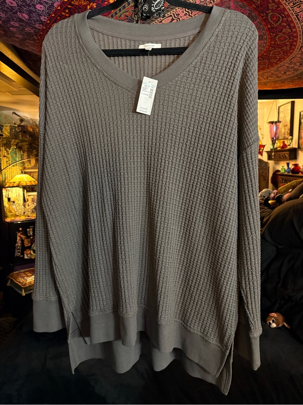 Maurices Taupe Waffle-Knit Scoop Neck Sweater